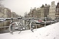 Snowy bike in Amsterdam the Netherlands Royalty Free Stock Photo