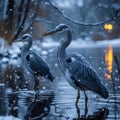 Snowy birding outing Nature enthusiasts appreciating winter wildlife in action