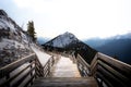 Snowy boardwalk on Sulphur Mountain. Banff National Park, Alberta, Canada.