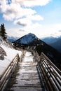 Snowy boardwalk on Sulphur Mountain. Banff National Park, Alberta, Canada.