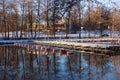 Snowy boat docks by the Baltic Sea in Helsinki