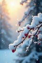 Snowy boughs, soft light, ethereal winter scene, winter magic, elegant, backdrop Royalty Free Stock Photo