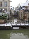 Snowy bridge on the towpath of the Briare canal in Montargis