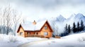 Snowy Cabin Nestled Among Snowy Royalty Free Stock Photo