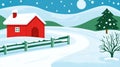 Snowy cabin winter landscape, postcard design Royalty Free Stock Photo