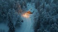 A Snowy Cabin in the Woods Illuminated by a Single Light Royalty Free Stock Photo