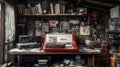 Snowy Cabin Workstation, Retro Tech & Memories Royalty Free Stock Photo