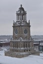 Snowy capitol building downtown