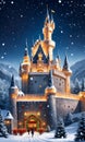 A Snowy Castle With Festive Banners And Twinkling Lights. Generative AI