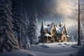 snowy castle winter freeze snow fantasy mountain home frozen world illustration
