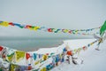 Snowy Chandratal or Lake of the moon in Himalayas of Spiti Valley Himachal Pradesh India.