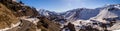 Snowy chilean argentine mountains Andes. Aerial Panoramic view.