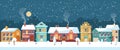 Snowy Christmas night in the cozy town, panorama Royalty Free Stock Photo