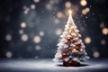 Snowy Christmas Tree with Icicles, Festive Decor, and Snowflakes - Winter Holiday Decoration Photo Royalty Free Stock Photo