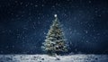 Snowy christmas tree, sparkling lights, dark blue background a festive holiday scene Royalty Free Stock Photo