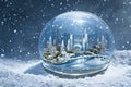 A Snowy Cityscape: A Miniature Metropolis in a Glittering Snow Globe with Generative AI