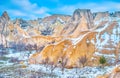 The snowy cliffs of Pigeon Valley, Cappadocia, Turkey Royalty Free Stock Photo