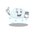 Snowy cloud cartoon character speaking on phone Royalty Free Stock Photo