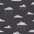 Snowy clouds seamless pattern, high contrast: white and dark grey