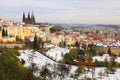 Snowy colorful autumn Prague gothic Castle Royalty Free Stock Photo