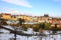 Snowy colorful autumn Prague gothic Castle Royalty Free Stock Photo