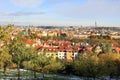 Snowy colorful autumn View on Prague City Royalty Free Stock Photo