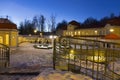 Snowy colorful night Spa Libverda in north Bohemia, Czech Republic Royalty Free Stock Photo