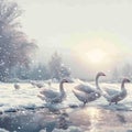 Snowy congregation Snow geese gather on a snow covered background Royalty Free Stock Photo