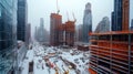 Snowy construction site showcasing high rise development and winter challenges in urban growth Royalty Free Stock Photo