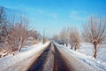 Snowy country road in the Netherlands Royalty Free Stock Photo