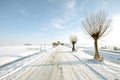 Snowy countryroad, in the Netherlands Royalty Free Stock Photo