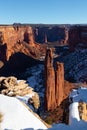 Snowy day at Spider rock in Canyon de Chelly Royalty Free Stock Photo