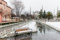 Snowy day in Sultanahmet Square and Blue Mosque. Istanbul, Turkey Royalty Free Stock Photo