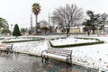 Snowy day in Sultanahmet Square and Blue Mosque. Istanbul, Turkey Royalty Free Stock Photo