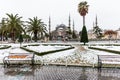 Snowy day in Sultanahmet Square and Blue Mosque. Istanbul, Turkey Royalty Free Stock Photo