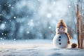 Snowy Delights Christmas Winter Background with Snowman and Blurred Bokeh - Merry Christmas and Happy New Year Greeting Card with Royalty Free Stock Photo