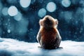 Snowy delights. A tiny monkey's tale of winter wonder and curiosity. AI-generated Royalty Free Stock Photo