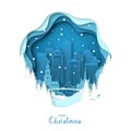 Snowy Detroit city. Merry Christmas paper art greeting card.