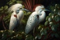 Design of two colorful Snowy Egret bird in the Jungle.