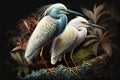 Design of two colorful Snowy Egret bird in the Jungle.