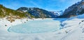 Snowy embankment of Gosausee, Gosau, Austria