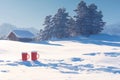 Snowy escapade Couple in snowshoes enjoying laughter filled winter stroll Royalty Free Stock Photo