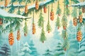 snowy evergreens with icicles glistening at dawn Royalty Free Stock Photo