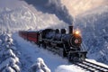 Snowy express Steam train glides through a serene snowy setting