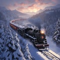 Snowy express Steam train glides through a serene snowy setting
