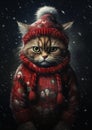 Snowy Feline Fashion: A Portrait of an Angry Kitten in a Red Swe Royalty Free Stock Photo