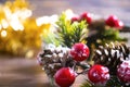 Snowy festive christmas ball luxurious , candle, christmas tree branch