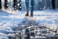 Snowy footprints leading to a door - stock photography concepts Royalty Free Stock Photo