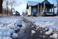 Snowy footprints leading to a door - stock photography concepts Royalty Free Stock Photo