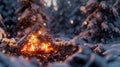 Snowy Forest Fire Pit Royalty Free Stock Photo